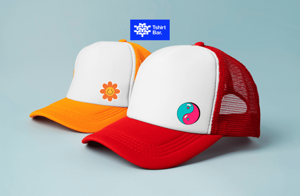 topi trucker warna merah dan orange